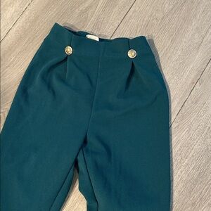 SHEIN Dark Green petite XXS Trousers with Gold Buttons